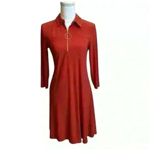 MSK Asymmetrical Dress with ORing Gold Zippered Collared Neckline Women Sz Small